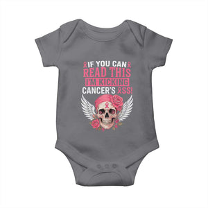 Funny Breast Cancer Survivor Baby Onesie Im Kicking Cancers Ass Pink Ribbon Skull TS10 Charcoal Print Your Wear
