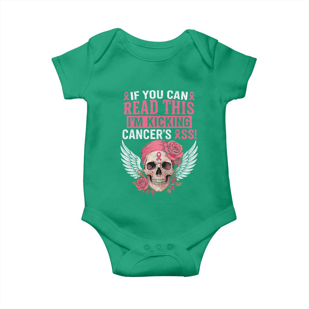 Funny Breast Cancer Survivor Baby Onesie Im Kicking Cancers Ass Pink Ribbon Skull TS10 Irish Green Print Your Wear