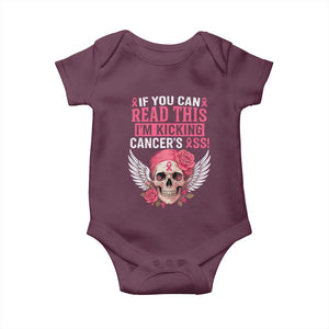 Funny Breast Cancer Survivor Baby Onesie Im Kicking Cancers Ass Pink Ribbon Skull TS10 Maroon Print Your Wear