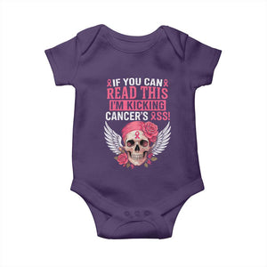 Funny Breast Cancer Survivor Baby Onesie Im Kicking Cancers Ass Pink Ribbon Skull TS10 Purple Print Your Wear