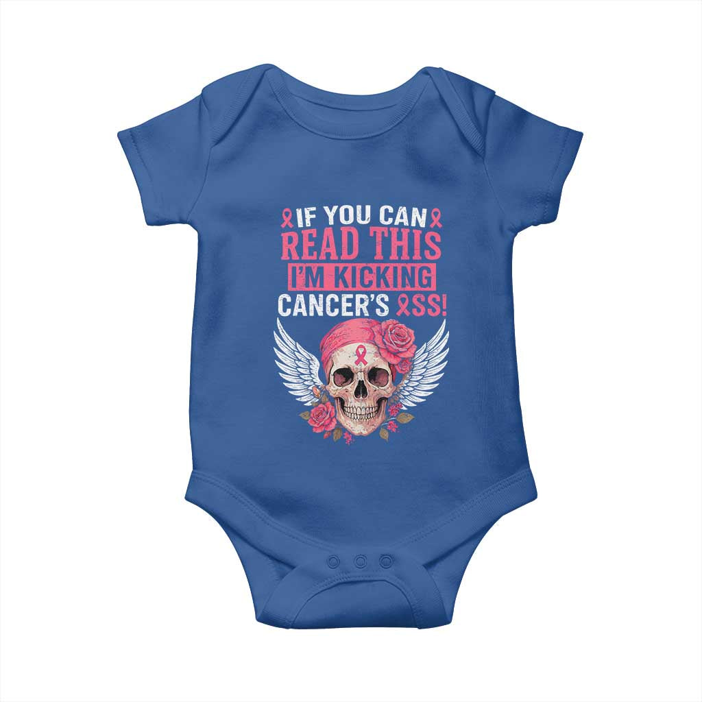 Funny Breast Cancer Survivor Baby Onesie Im Kicking Cancers Ass Pink Ribbon Skull TS10 Royal Blue Print Your Wear