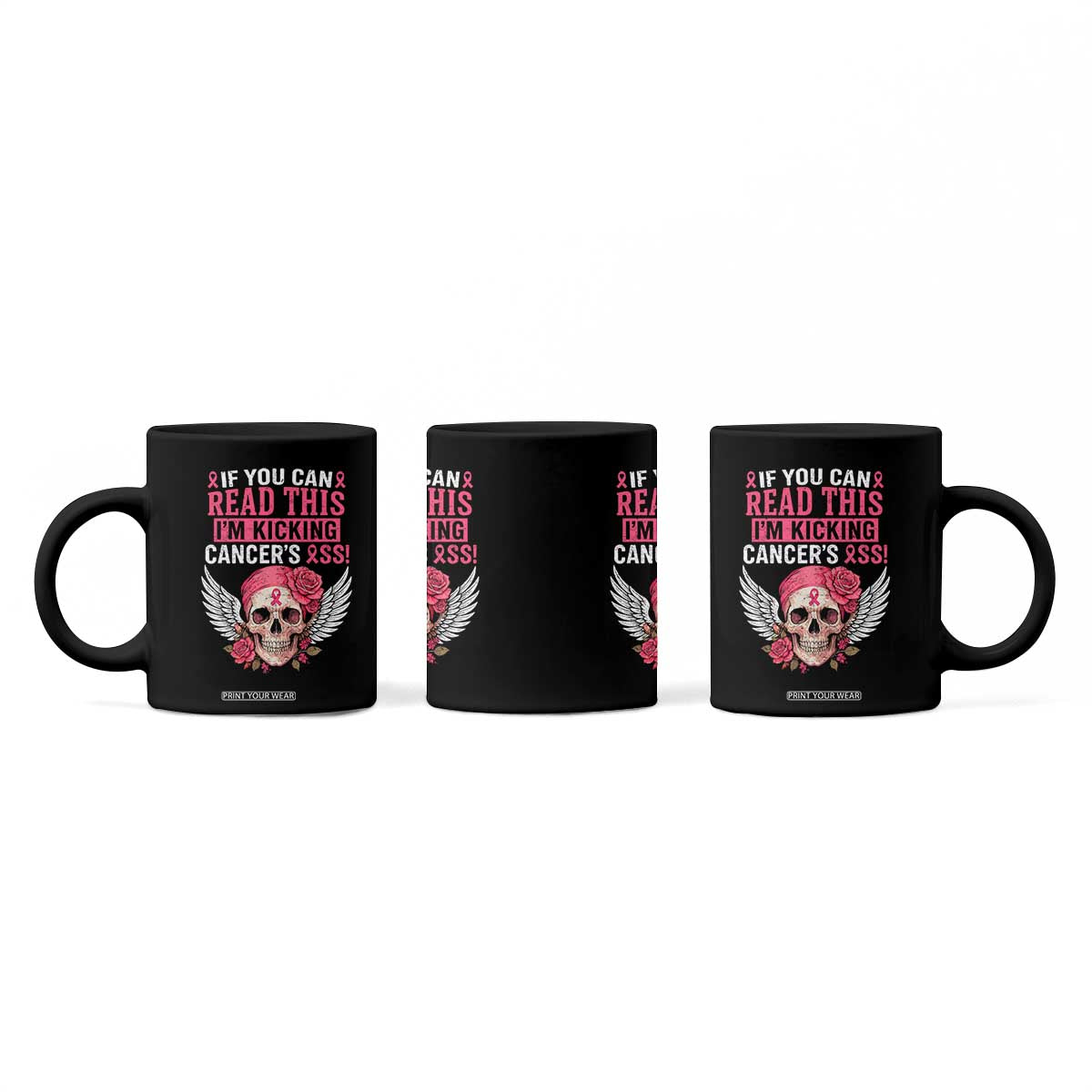 Funny Breast Cancer Survivor Coffee Mug Im Kicking Cancers Ass Pink Ribbon Skull TS10 Print Your Wear