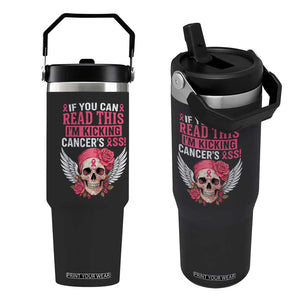 Funny Breast Cancer Survivor Flip Straw Tumbler Im Kicking Cancers Ass Pink Ribbon Skull TS10 One Size: 30 oz Black Print Your Wear