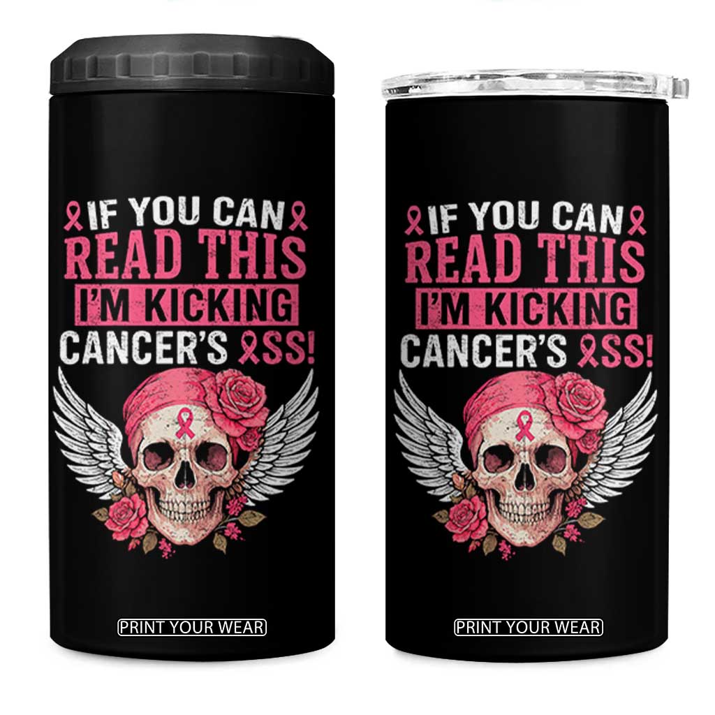 Funny Breast Cancer Survivor 4 in 1 Can Cooler Tumbler Im Kicking Cancers Ass Pink Ribbon Skull TS10 One Size: 16 oz Black Print Your Wear