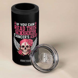 Funny Breast Cancer Survivor 4 in 1 Can Cooler Tumbler Im Kicking Cancers Ass Pink Ribbon Skull TS10 Print Your Wear