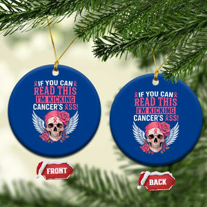 Funny Breast Cancer Survivor Ceramic Ornament Im Kicking Cancers Ass Pink Ribbon Skull TS10 1pc Blue Print Your Wear