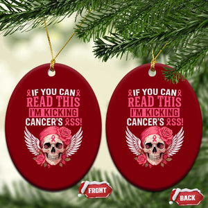 Funny Breast Cancer Survivor Ceramic Ornament Im Kicking Cancers Ass Pink Ribbon Skull TS10 Print Your Wear