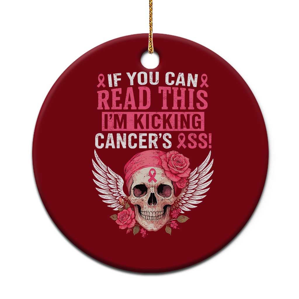 Funny Breast Cancer Survivor Ceramic Ornament Im Kicking Cancers Ass Pink Ribbon Skull TS10 1pc Red Print Your Wear