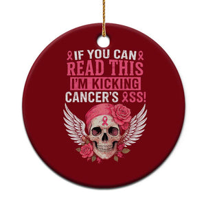 Funny Breast Cancer Survivor Ceramic Ornament Im Kicking Cancers Ass Pink Ribbon Skull TS10 1pc Red Print Your Wear
