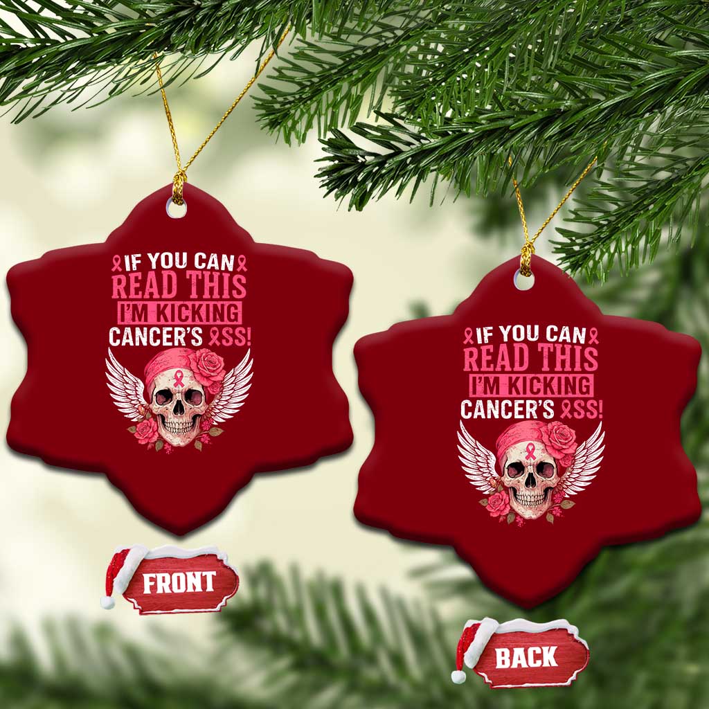 Funny Breast Cancer Survivor Ceramic Ornament Im Kicking Cancers Ass Pink Ribbon Skull TS10 Print Your Wear
