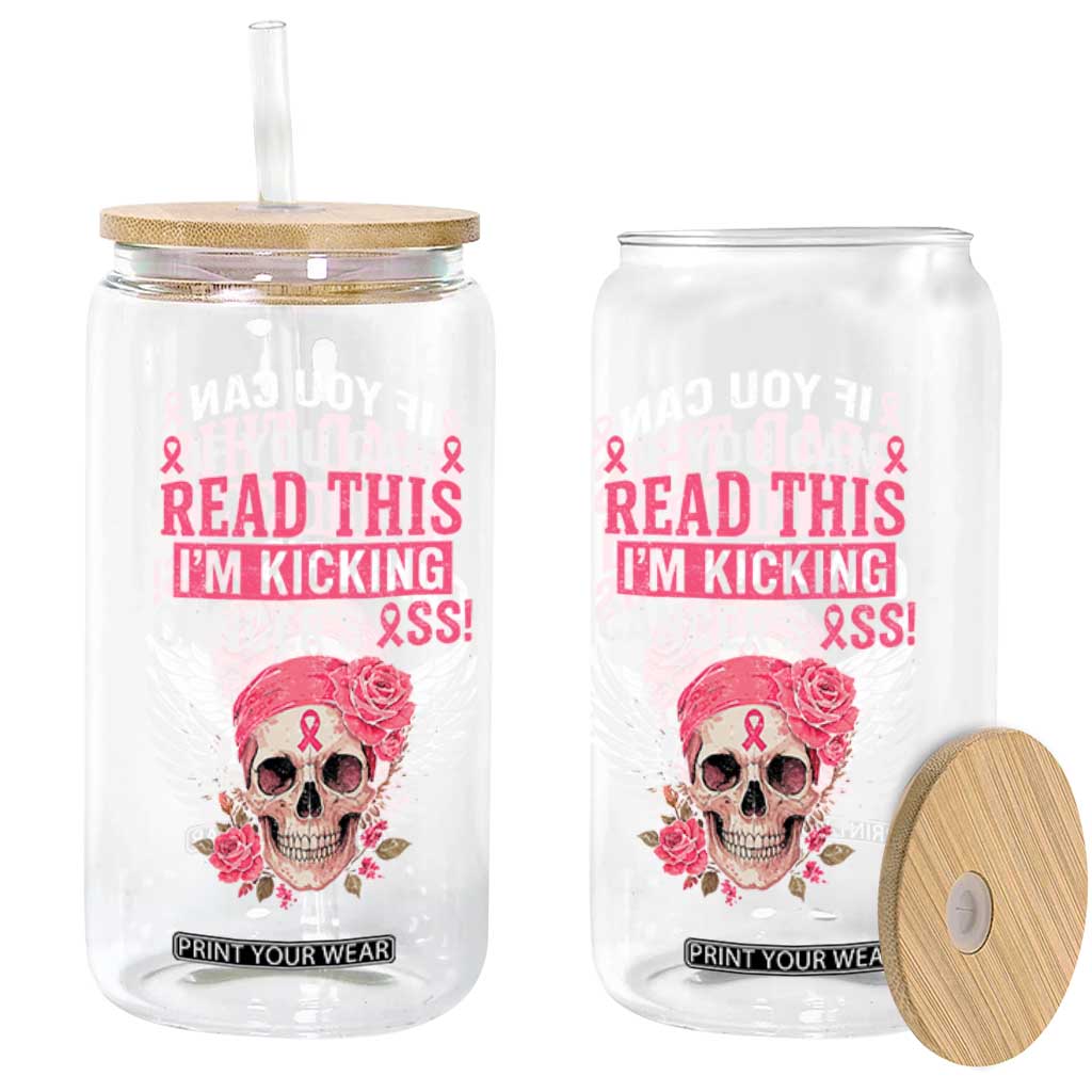 Funny Breast Cancer Survivor Glass Can Im Kicking Cancers Ass Pink Ribbon Skull TS10 Print Your Wear