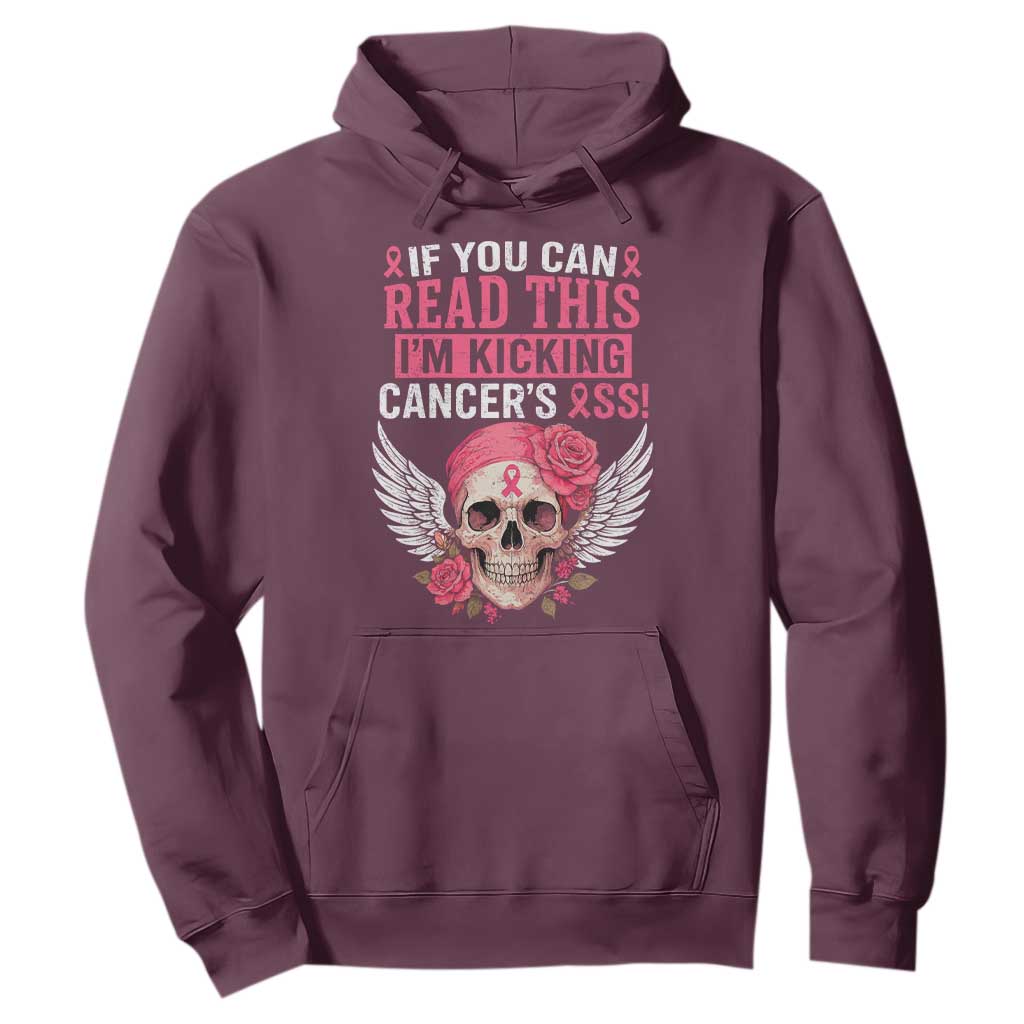 Funny Breast Cancer Survivor Hoodie Im Kicking Cancers Ass Pink Ribbon Skull TS10 Maroon Print Your Wear
