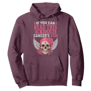 Funny Breast Cancer Survivor Hoodie Im Kicking Cancers Ass Pink Ribbon Skull TS10 Maroon Print Your Wear