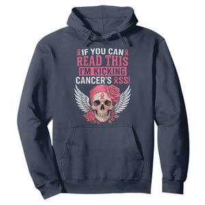 Funny Breast Cancer Survivor Hoodie Im Kicking Cancers Ass Pink Ribbon Skull TS10 Navy Print Your Wear