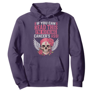 Funny Breast Cancer Survivor Hoodie Im Kicking Cancers Ass Pink Ribbon Skull TS10 Purple Print Your Wear