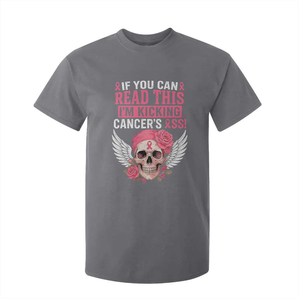 Funny Breast Cancer Survivor T Shirt For Kid Im Kicking Cancers Ass Pink Ribbon Skull TS10 Charcoal Print Your Wear