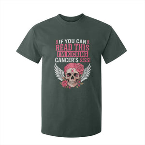 Funny Breast Cancer Survivor T Shirt For Kid Im Kicking Cancers Ass Pink Ribbon Skull TS10 Dark Forest Green Print Your Wear