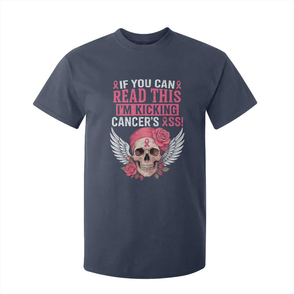 Funny Breast Cancer Survivor T Shirt For Kid Im Kicking Cancers Ass Pink Ribbon Skull TS10 Navy Print Your Wear
