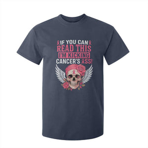 Funny Breast Cancer Survivor T Shirt For Kid Im Kicking Cancers Ass Pink Ribbon Skull TS10 Navy Print Your Wear