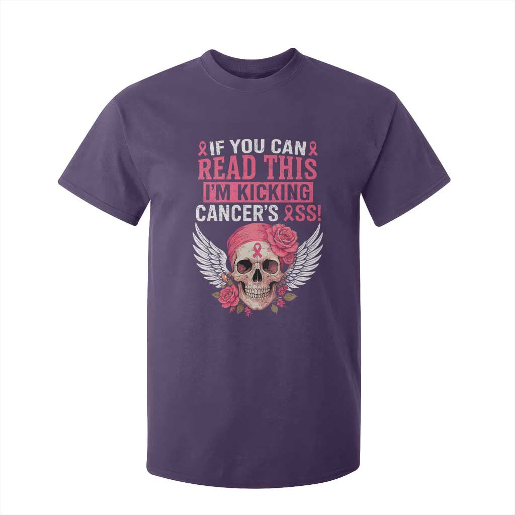 Funny Breast Cancer Survivor T Shirt For Kid Im Kicking Cancers Ass Pink Ribbon Skull TS10 Purple Print Your Wear
