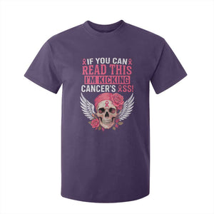 Funny Breast Cancer Survivor T Shirt For Kid Im Kicking Cancers Ass Pink Ribbon Skull TS10 Purple Print Your Wear