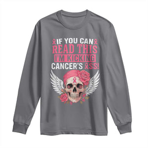Funny Breast Cancer Survivor Long Sleeve Shirt Im Kicking Cancers Ass Pink Ribbon Skull TS10 Charcoal Print Your Wear