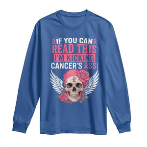 Funny Breast Cancer Survivor Long Sleeve Shirt Im Kicking Cancers Ass Pink Ribbon Skull TS10 Royal Blue Print Your Wear