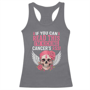 Funny Breast Cancer Survivor Racerback Tank Top Im Kicking Cancers Ass Pink Ribbon Skull TS10 Charcoal Print Your Wear
