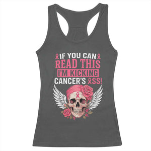 Funny Breast Cancer Survivor Racerback Tank Top Im Kicking Cancers Ass Pink Ribbon Skull TS10 Dark Heather Print Your Wear
