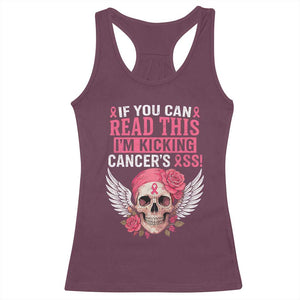 Funny Breast Cancer Survivor Racerback Tank Top Im Kicking Cancers Ass Pink Ribbon Skull TS10 Maroon Print Your Wear