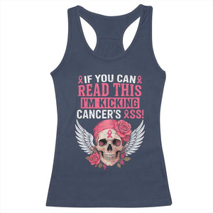 Funny Breast Cancer Survivor Racerback Tank Top Im Kicking Cancers Ass Pink Ribbon Skull TS10 Navy Print Your Wear