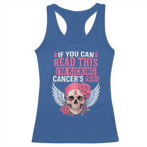 Funny Breast Cancer Survivor Racerback Tank Top Im Kicking Cancers Ass Pink Ribbon Skull TS10 Royal Blue Print Your Wear