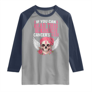 Funny Breast Cancer Survivor Raglan Shirt Im Kicking Cancers Ass Pink Ribbon Skull TS10 Sport Gray Navy Print Your Wear