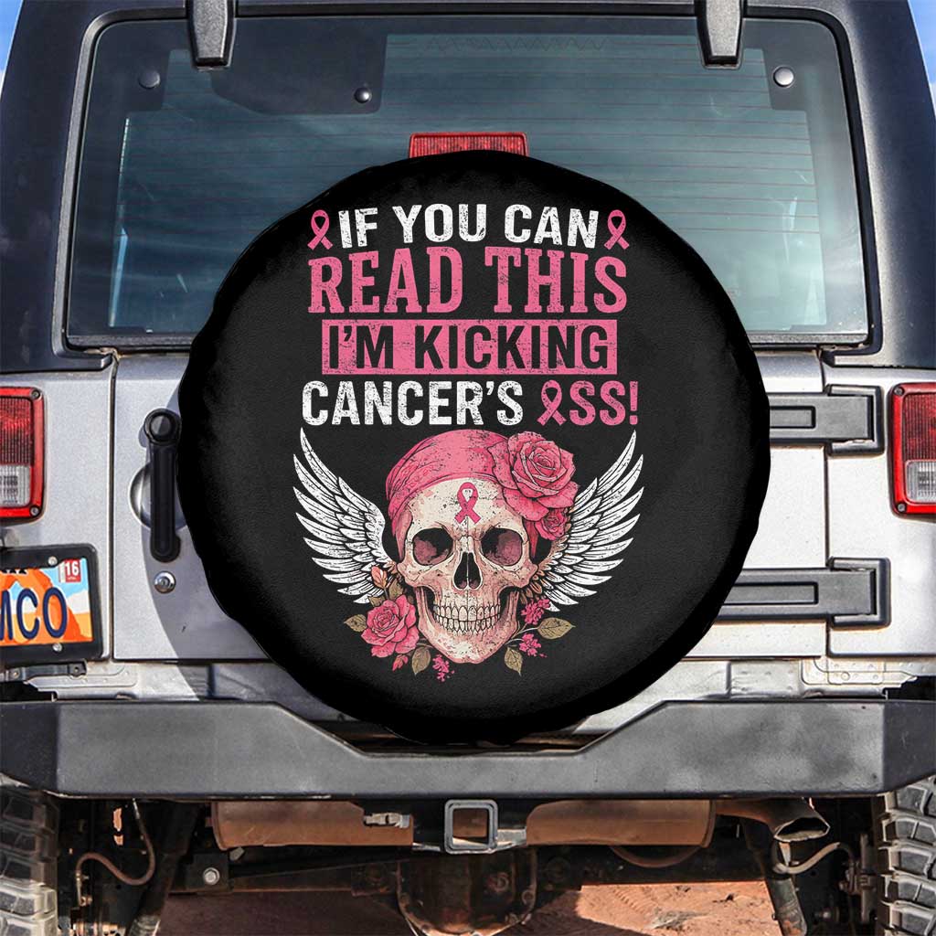 Funny Breast Cancer Survivor Spare Tire Cover Im Kicking Cancers Ass Pink Ribbon Skull TS10 No hole Black Print Your Wear
