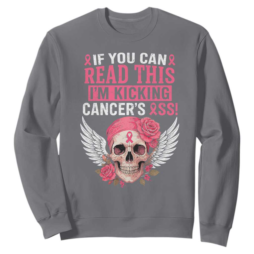 Funny Breast Cancer Survivor Sweatshirt Im Kicking Cancers Ass Pink Ribbon Skull TS10 Charcoal Print Your Wear