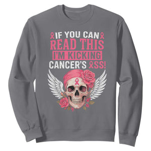 Funny Breast Cancer Survivor Sweatshirt Im Kicking Cancers Ass Pink Ribbon Skull TS10 Charcoal Print Your Wear