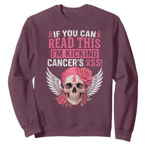 Funny Breast Cancer Survivor Sweatshirt Im Kicking Cancers Ass Pink Ribbon Skull TS10 Maroon Print Your Wear