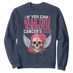 Funny Breast Cancer Survivor Sweatshirt Im Kicking Cancers Ass Pink Ribbon Skull TS10 Navy Print Your Wear