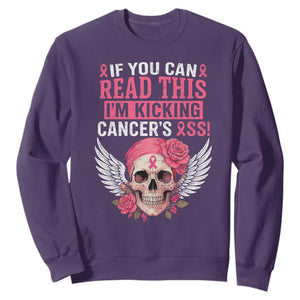 Funny Breast Cancer Survivor Sweatshirt Im Kicking Cancers Ass Pink Ribbon Skull TS10 Purple Print Your Wear