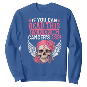 Funny Breast Cancer Survivor Sweatshirt Im Kicking Cancers Ass Pink Ribbon Skull TS10 Royal Blue Print Your Wear
