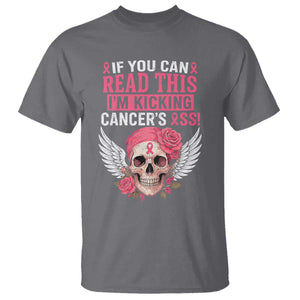 Funny Breast Cancer Survivor T Shirt Im Kicking Cancers Ass Pink Ribbon Skull TS10 Charcoal Print Your Wear