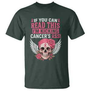 Funny Breast Cancer Survivor T Shirt Im Kicking Cancers Ass Pink Ribbon Skull TS10 Dark Forest Green Print Your Wear