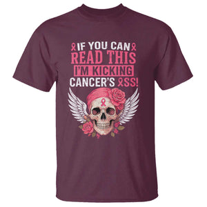Funny Breast Cancer Survivor T Shirt Im Kicking Cancers Ass Pink Ribbon Skull TS10 Maroon Print Your Wear