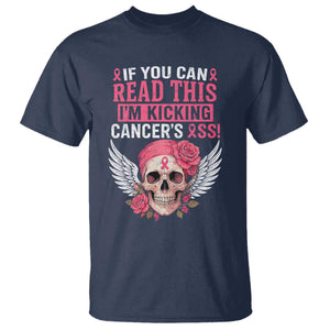 Funny Breast Cancer Survivor T Shirt Im Kicking Cancers Ass Pink Ribbon Skull TS10 Navy Print Your Wear