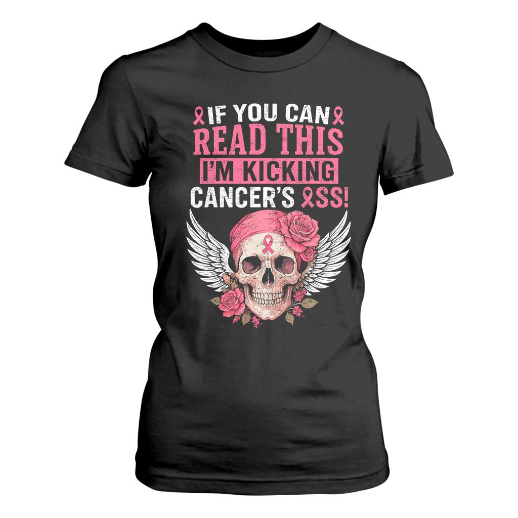 Funny Breast Cancer Survivor T Shirt For Women Im Kicking Cancers Ass Pink Ribbon Skull - Print Your Wear