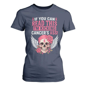 Funny Breast Cancer Survivor T Shirt For Women Im Kicking Cancers Ass Pink Ribbon Skull TS10 Navy Print Your Wear