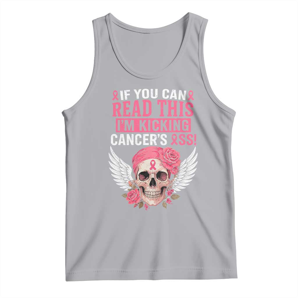 Funny Breast Cancer Survivor Tank Top Im Kicking Cancers Ass Pink Ribbon Skull TS10 Athletic Heather Print Your Wear