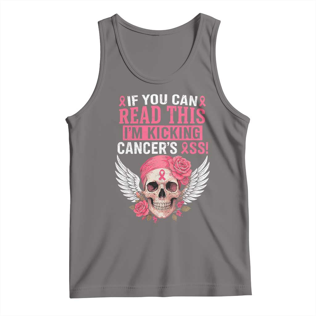 Funny Breast Cancer Survivor Tank Top Im Kicking Cancers Ass Pink Ribbon Skull TS10 Deep Heather Print Your Wear