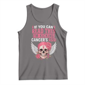 Funny Breast Cancer Survivor Tank Top Im Kicking Cancers Ass Pink Ribbon Skull TS10 Deep Heather Print Your Wear