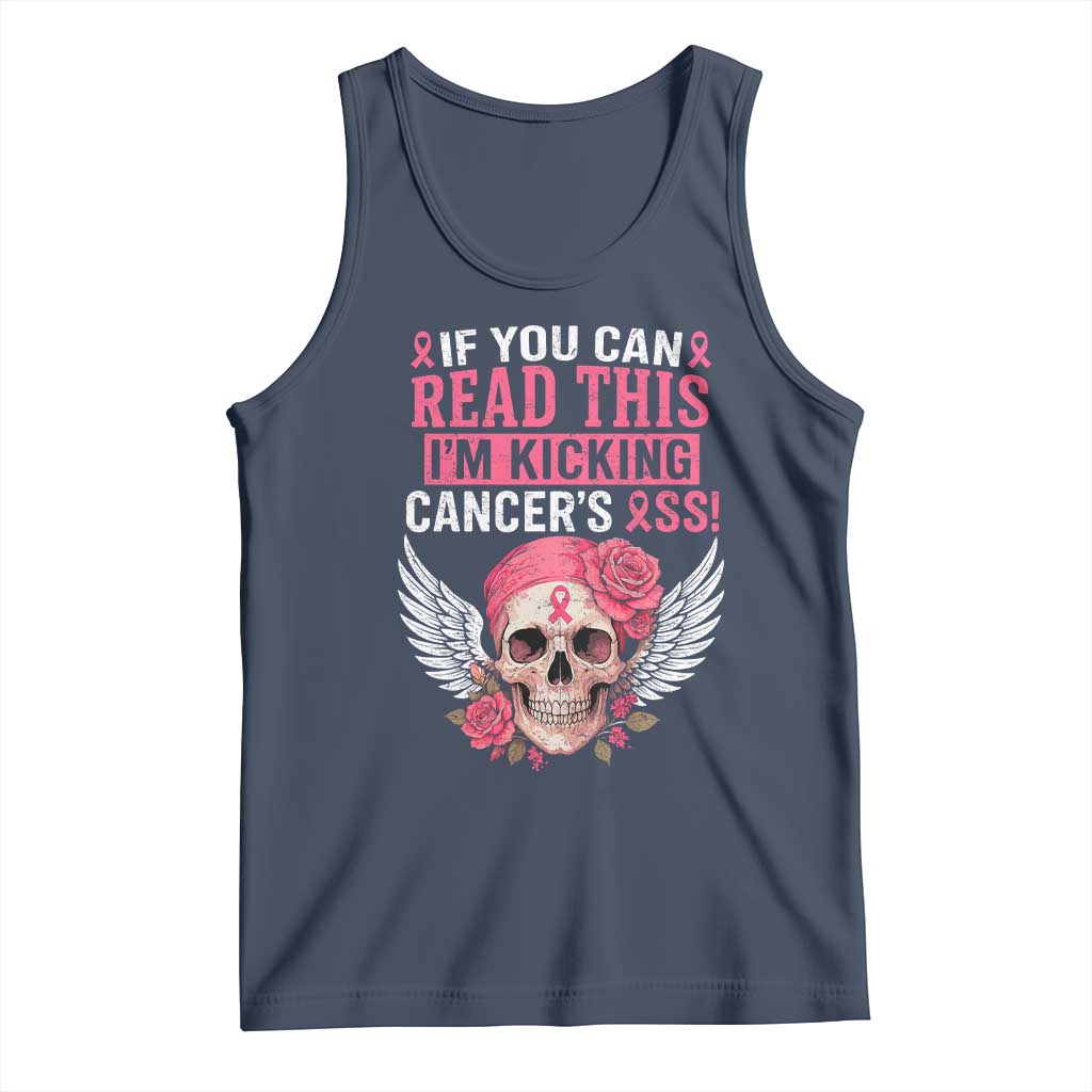 Funny Breast Cancer Survivor Tank Top Im Kicking Cancers Ass Pink Ribbon Skull TS10 Navy Print Your Wear